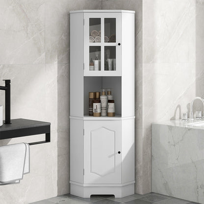 Tall Corner Cabinet with Glass Door and Adjustable Shelf - White_2