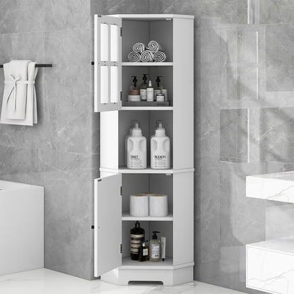 Tall Corner Cabinet with Glass Door and Adjustable Shelf - White_1