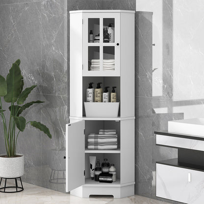 Tall Corner Cabinet with Glass Door and Adjustable Shelf - White_4