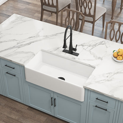 White Farmhouse Kitchen Sink Single Undermount Apron Sink_2