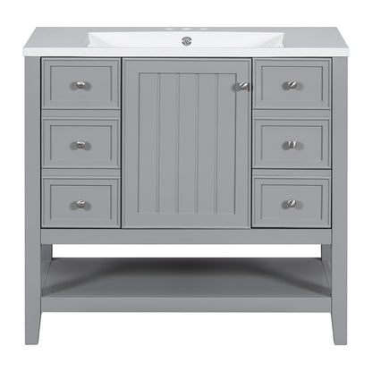 36 Inch Vanity with Sink, Cabinet, and 3 Drawers - Grey_0
