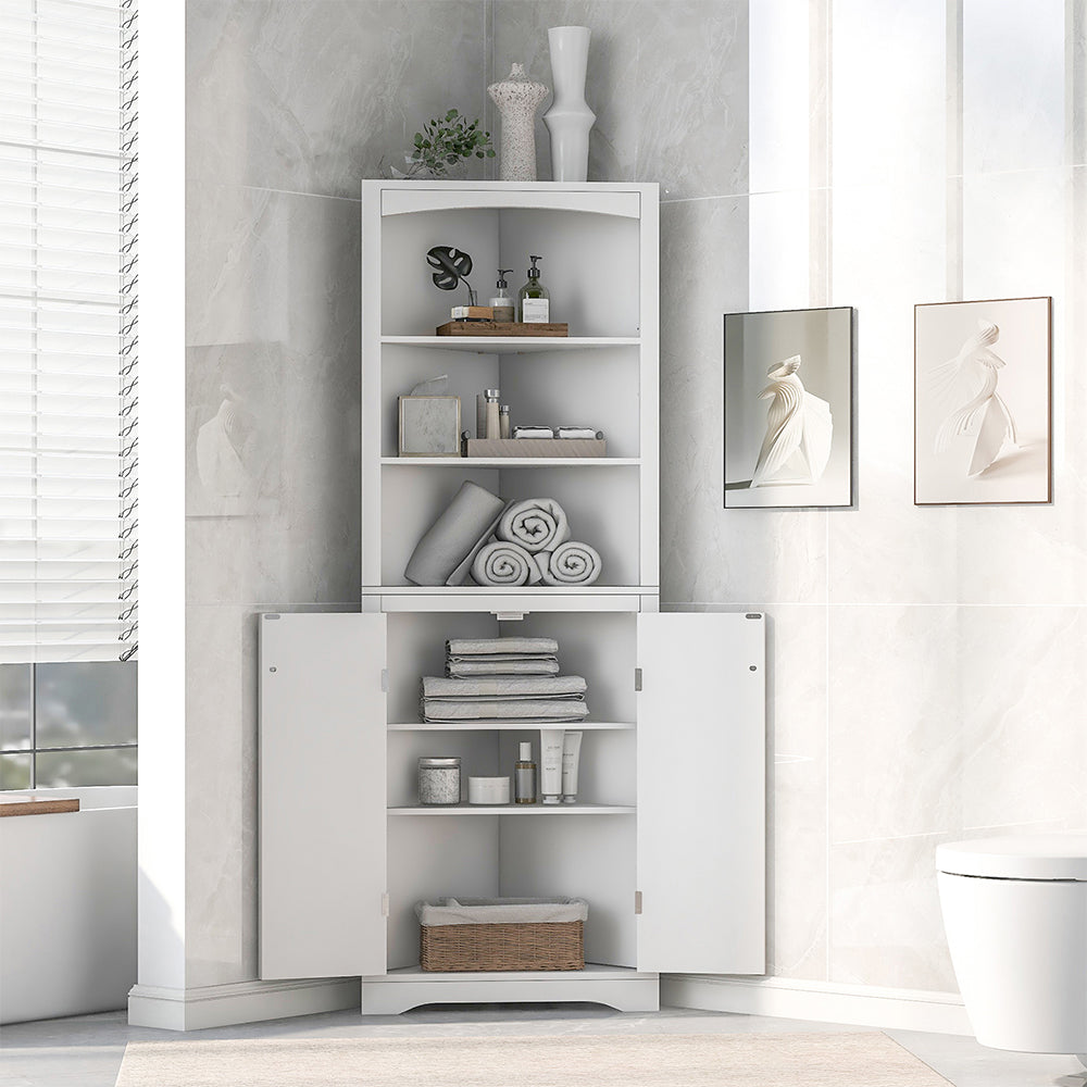 White Corner Cabinet with Adjustable Shelves_1