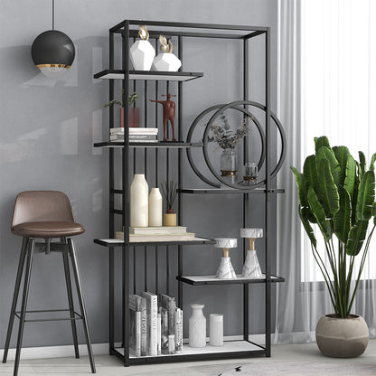 6-Tier Bookcase with Black Metal Frame_2