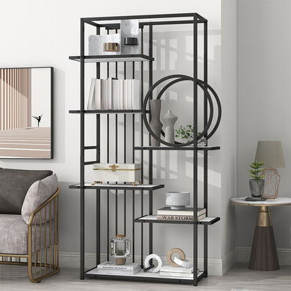6-Tier Bookcase with Black Metal Frame_1