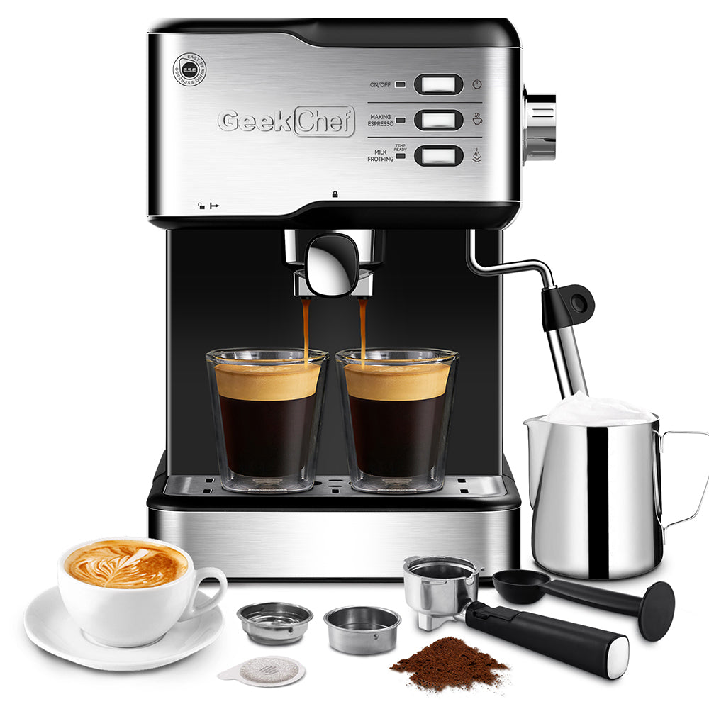 1.5L Geek Chef Espresso & Cappuccino Maker: 20 Bar & ESE POD Compatible_0