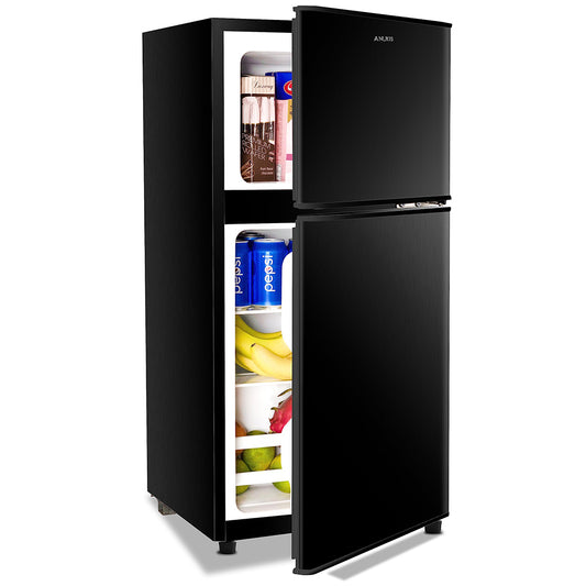 3.5Cu.Ft Mini Fridge with Freezer, 2 Door, Adjustable Thermostat, Removable Shelves - Black_0
