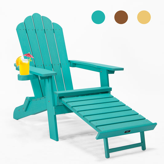 TALE Oversized Folding Adirondack Chair with Pullout Ottoman and Cup Holder - Green_0