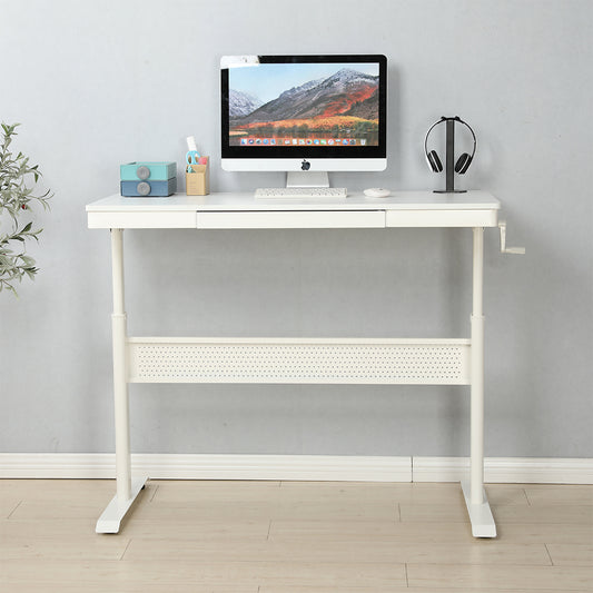 48x24 Inch Adjustable Standing Desk with Metal Drawer - White_0