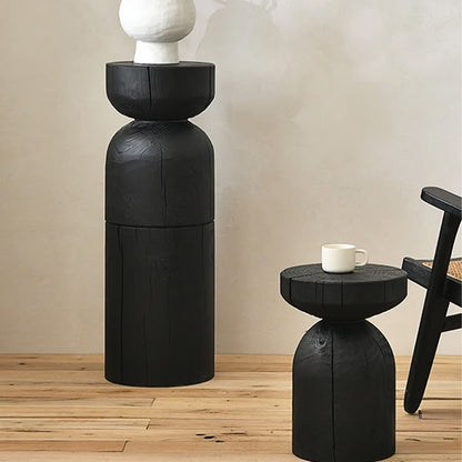 17.7 Inch High Solid Pine Wood Round Accent Table - Black_2
