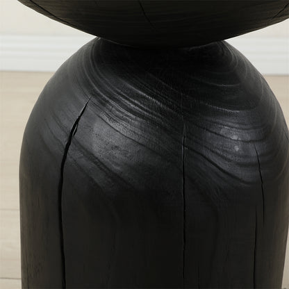 17.7 Inch High Solid Pine Wood Round Accent Table - Black_4