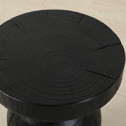 17.7 Inch High Solid Pine Wood Round Accent Table - Black_3