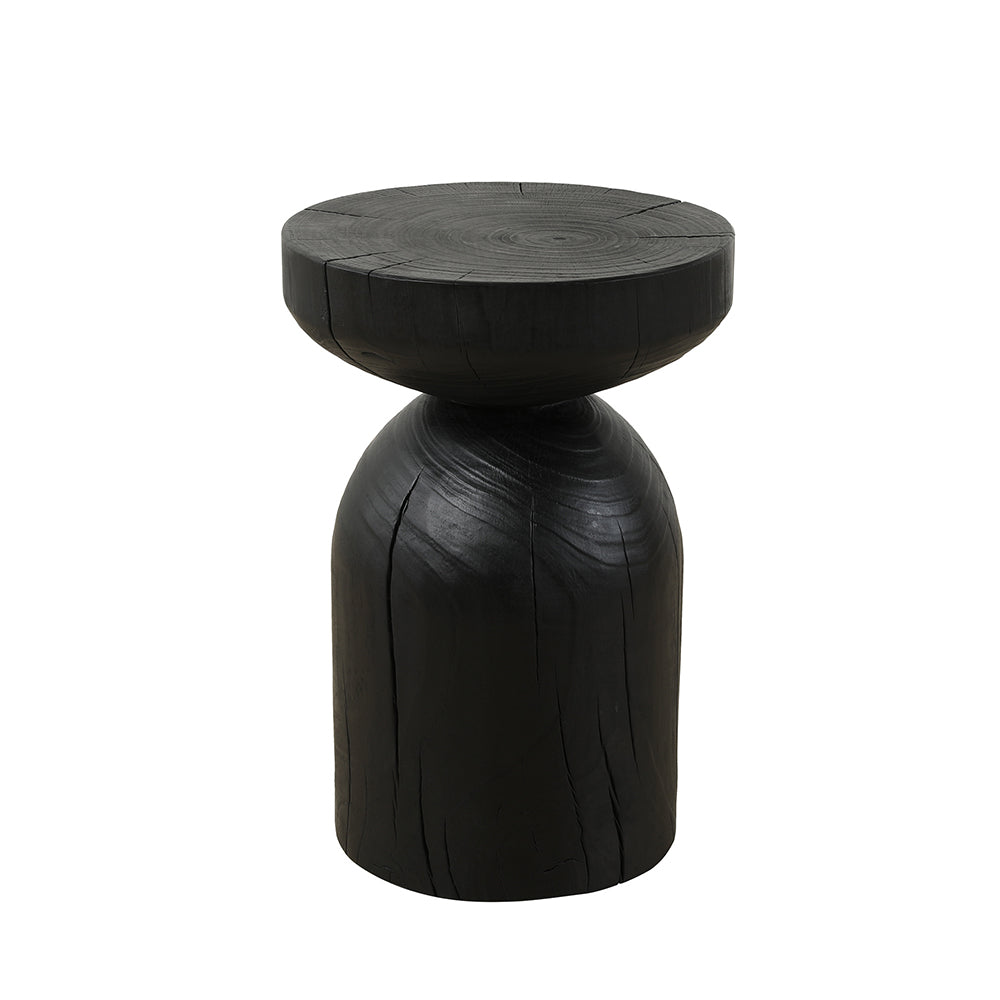 17.7 Inch High Solid Pine Wood Round Accent Table - Black_0