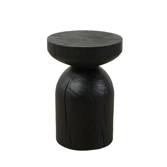 17.7 Inch High Solid Pine Wood Round Accent Table - Black_0