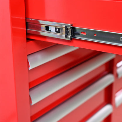9-Drawer Tool Cart with Wheels & Wooden Top - Red_5