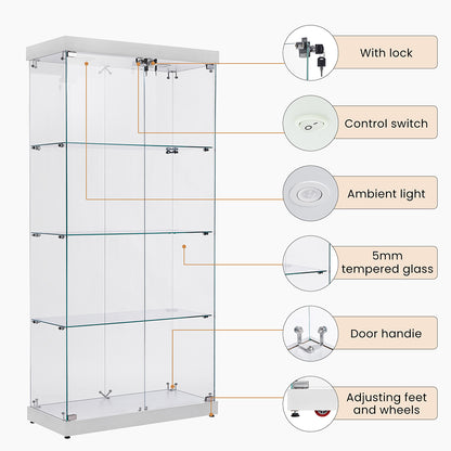 4-Tier Double Door Glass Display Cabinet_5