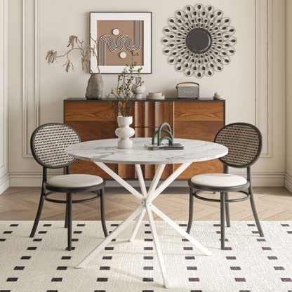 Modern White Marble Cross Leg Round Dining Table_1