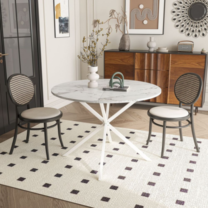 Modern White Marble Cross Leg Round Dining Table_3