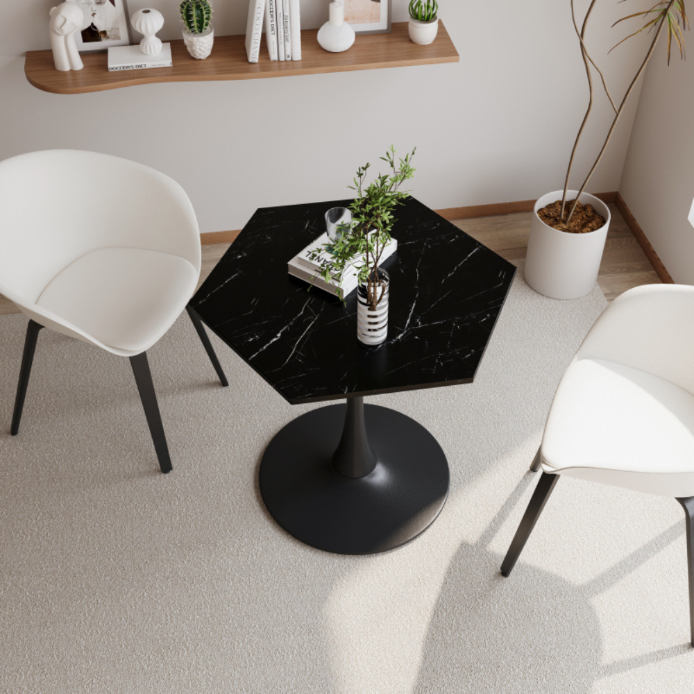 Stylish Modern Octagonal Coffee Table with Black Printed Marble Top_1