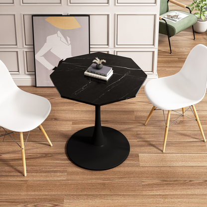 Stylish Modern Octagonal Coffee Table with Black Printed Marble Top_2