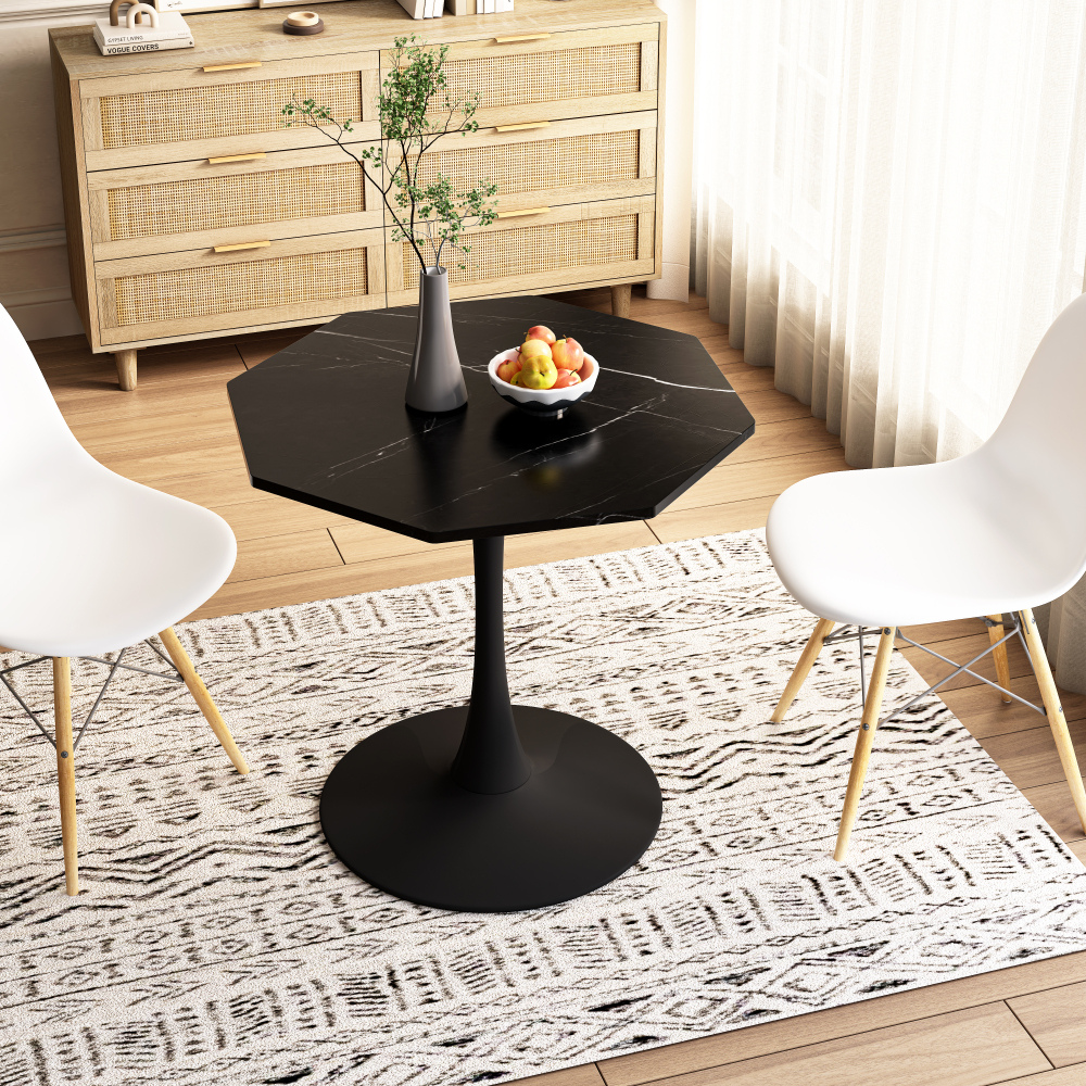 Stylish Modern Octagonal Coffee Table with Black Printed Marble Top_3