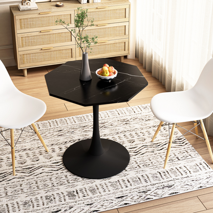 Stylish Modern Octagonal Coffee Table with Black Printed Marble Top_3