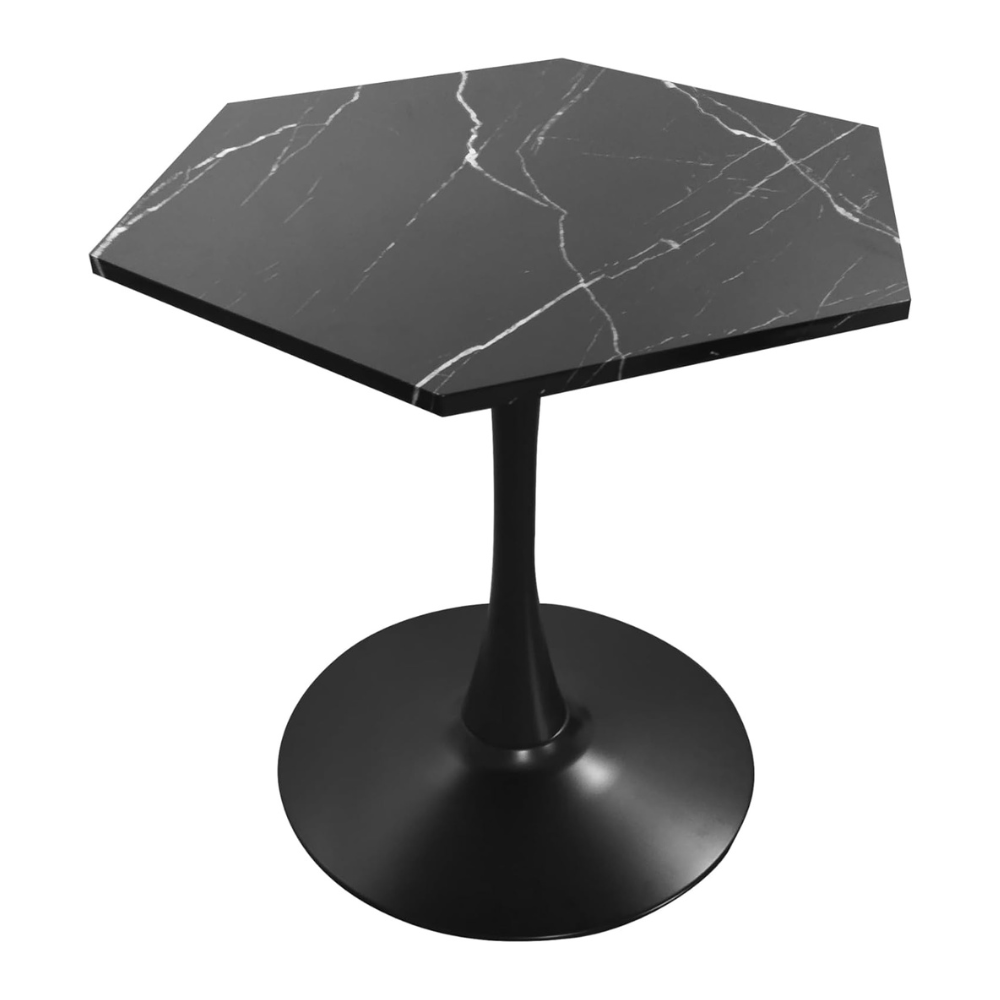 Stylish Modern Octagonal Coffee Table with Black Printed Marble Top_5