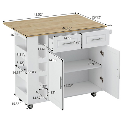 Multi-Functional Kitchen Island Cart with Cabinet, Drawers, Spice Rack, Towel Holder, Wine Rack, and Foldable Table Top_5