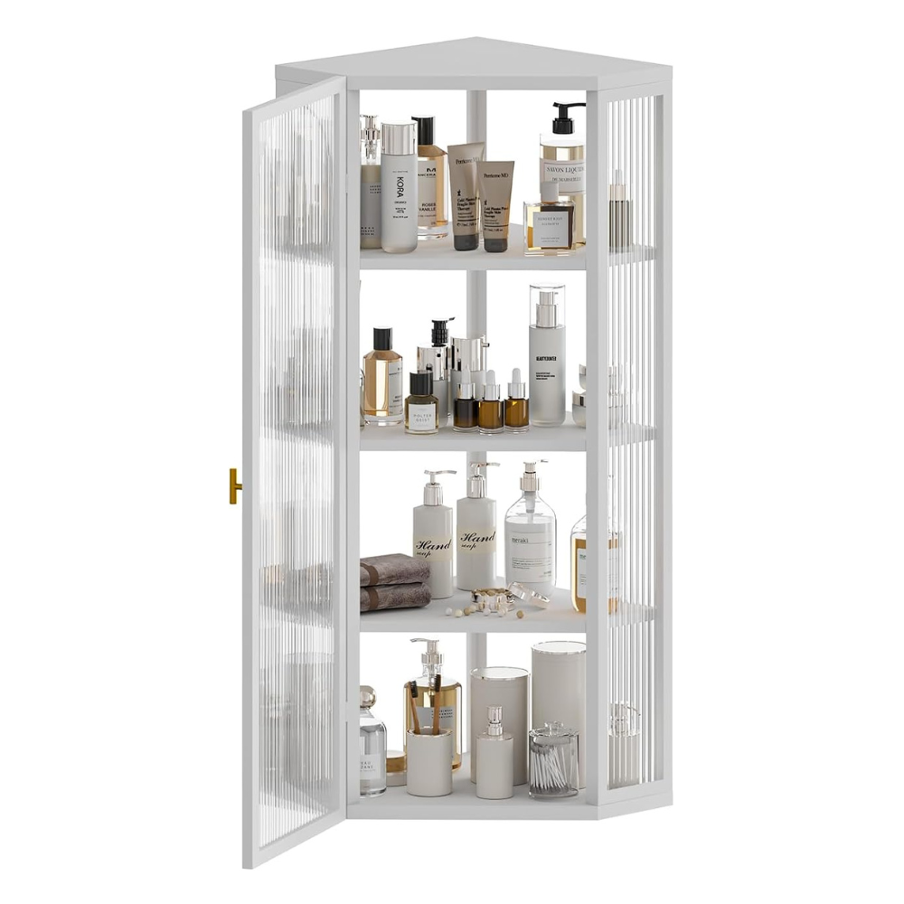 White Corner Wall Mounted Glass Door Cabinet_5