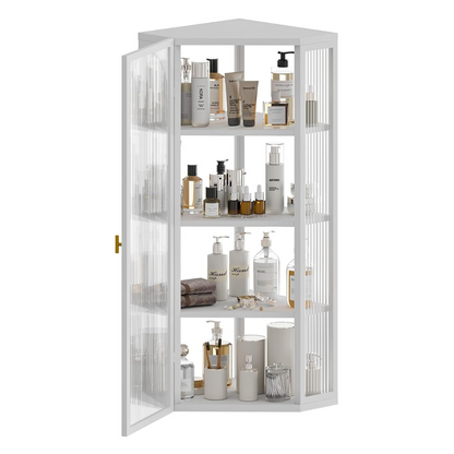 White Corner Wall Mounted Glass Door Cabinet_5