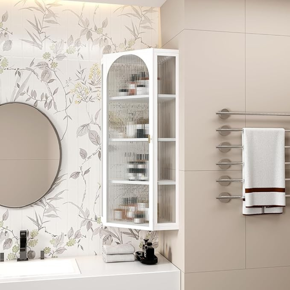 White Corner Wall Mounted Glass Door Cabinet_2