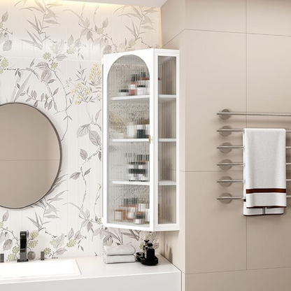White Corner Wall Mounted Glass Door Cabinet_2