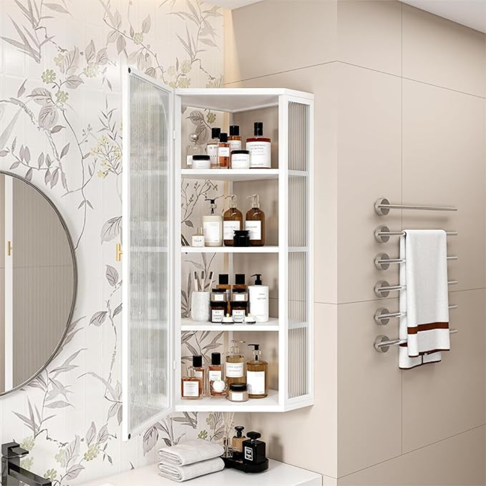 White Corner Wall Mounted Glass Door Cabinet_4