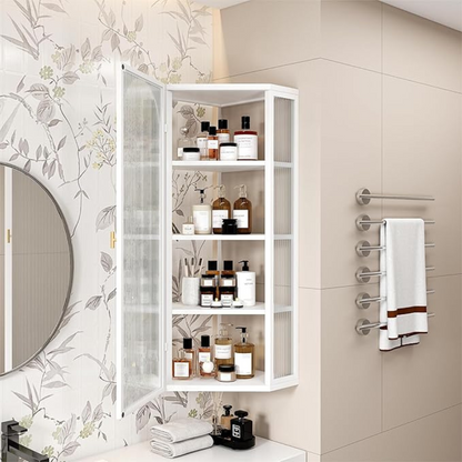 White Corner Wall Mounted Glass Door Cabinet_4