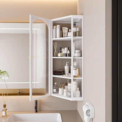 White Corner Wall Mounted Glass Door Cabinet_0