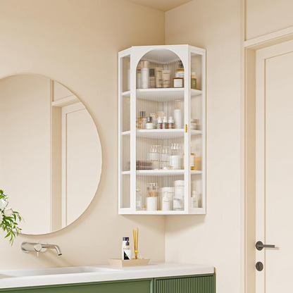 White Corner Wall Mounted Glass Door Cabinet_1