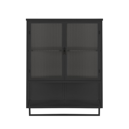 Modern Black Wall Cabinet with Glass Doors and Two-Tier Storage_4