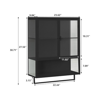 Modern Black Wall Cabinet with Glass Doors and Two-Tier Storage_6