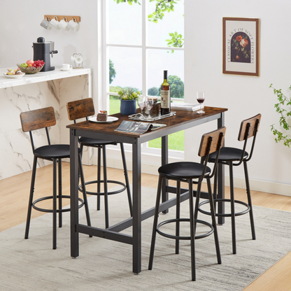 Rustic Brown Bar Table Set with 4 PU Bar Stools_0