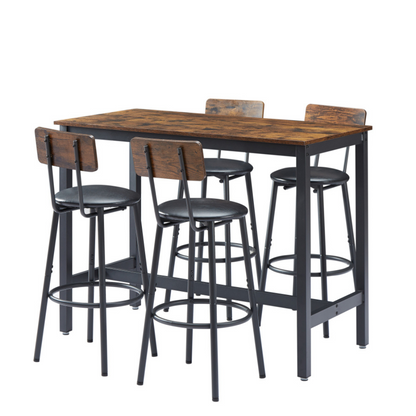 Rustic Brown Bar Table Set with 4 PU Bar Stools_4