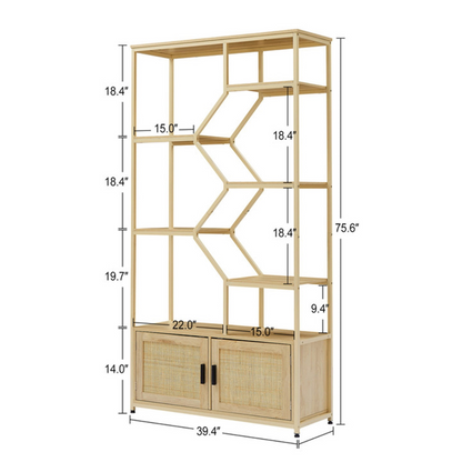 Natural Rattan Bookshelf with Cabinet_6