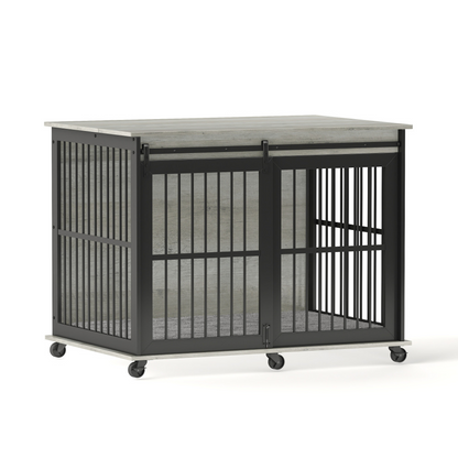 Grey Furniture Dog Crate with Sliding Iron Door and Comfort Mat_4