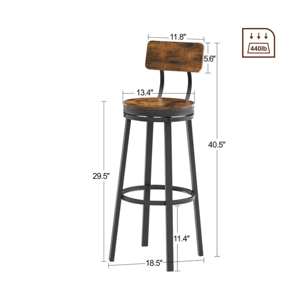 Industrial Style Swivel Bar Stool Set of 2 with Backrest_6