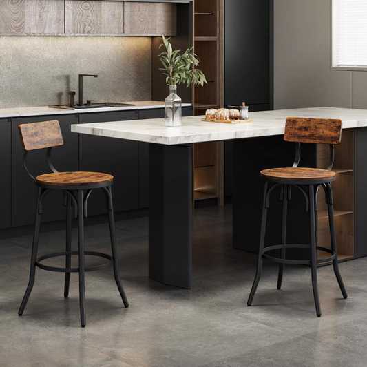 Industrial Style Swivel Bar Stool Set of 2 with Backrest_0