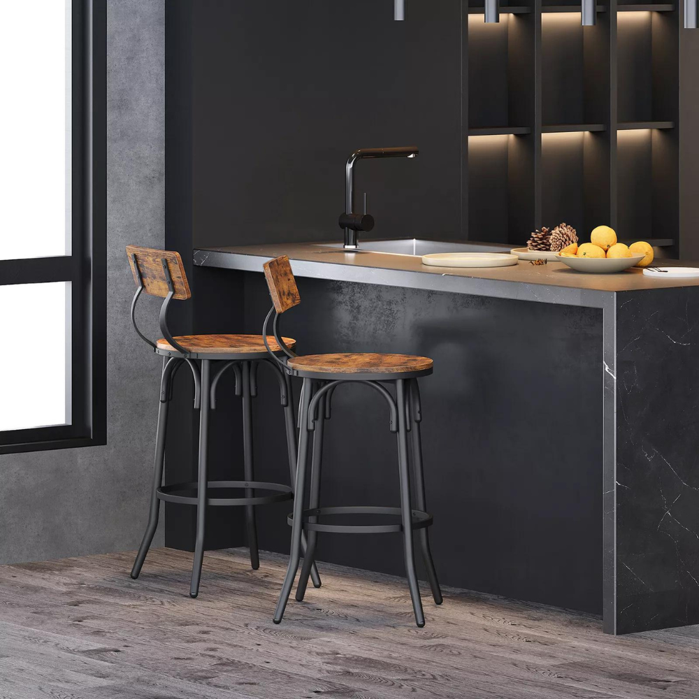 Industrial Style Swivel Bar Stool Set of 2 with Backrest_2
