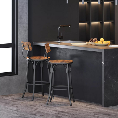Industrial Style Swivel Bar Stool Set of 2 with Backrest_2