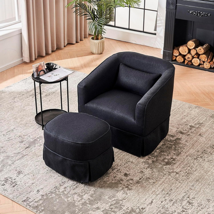 Swivel Barrel Chair with Black Ottoman_0
