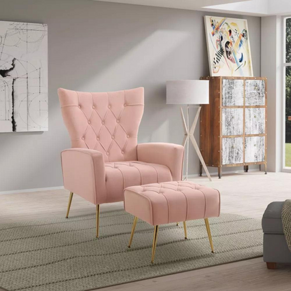 Stylish Pink Accent Chair with Ottoman_1