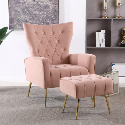 Stylish Pink Accent Chair with Ottoman_2