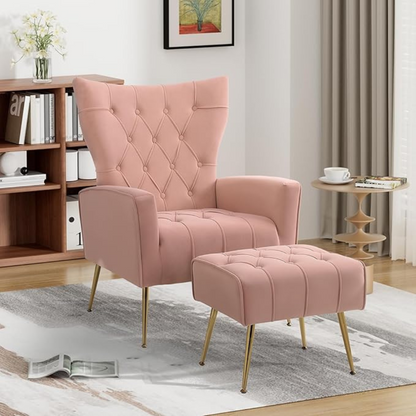 Stylish Pink Accent Chair with Ottoman_3