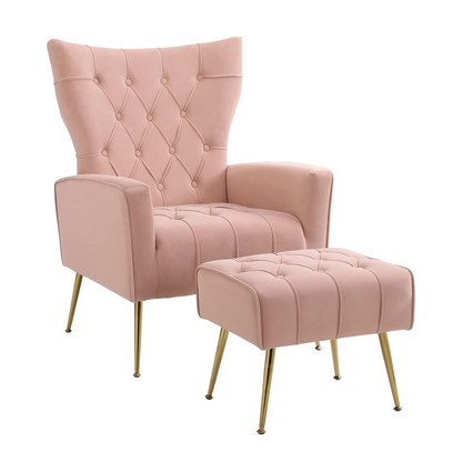 Stylish Pink Accent Chair with Ottoman_5